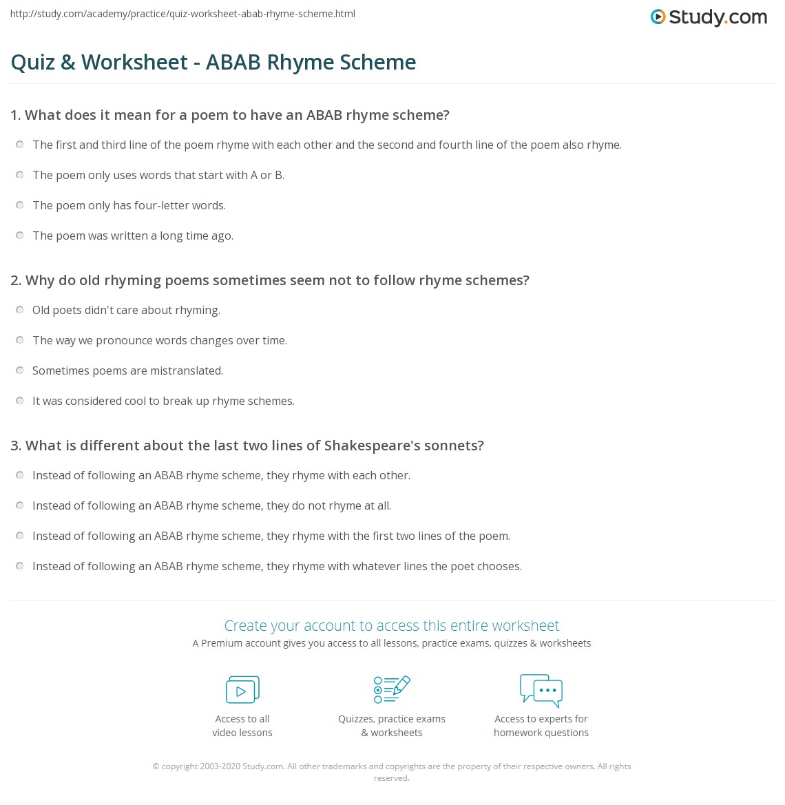 English worksheets: rhyme scheme