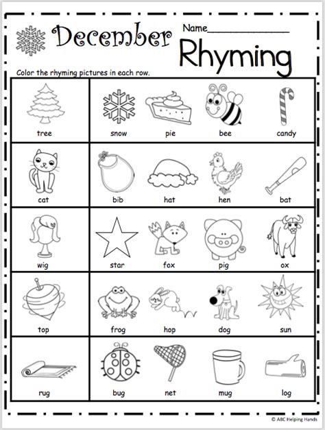 rhyme worksheet for kindergarten