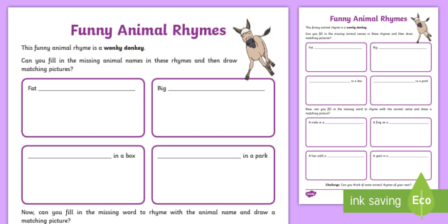 rhyme worksheet ks1