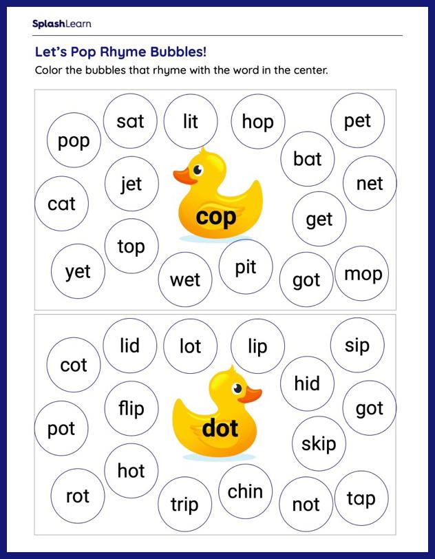 Lets Pop Rhyme Bubbles - ELA Worksheets - SplashLearn