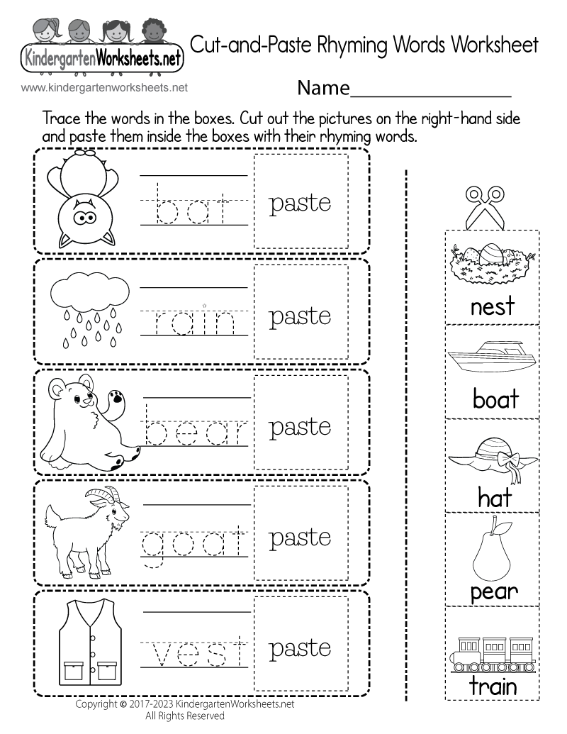 Cut-and-Paste Rhyming Words Worksheet - Free Printable, Digital, &  PDF