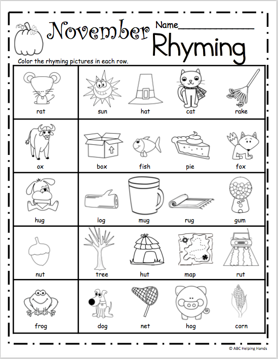 Free November Rhyming Worksheets | Made By Teachers