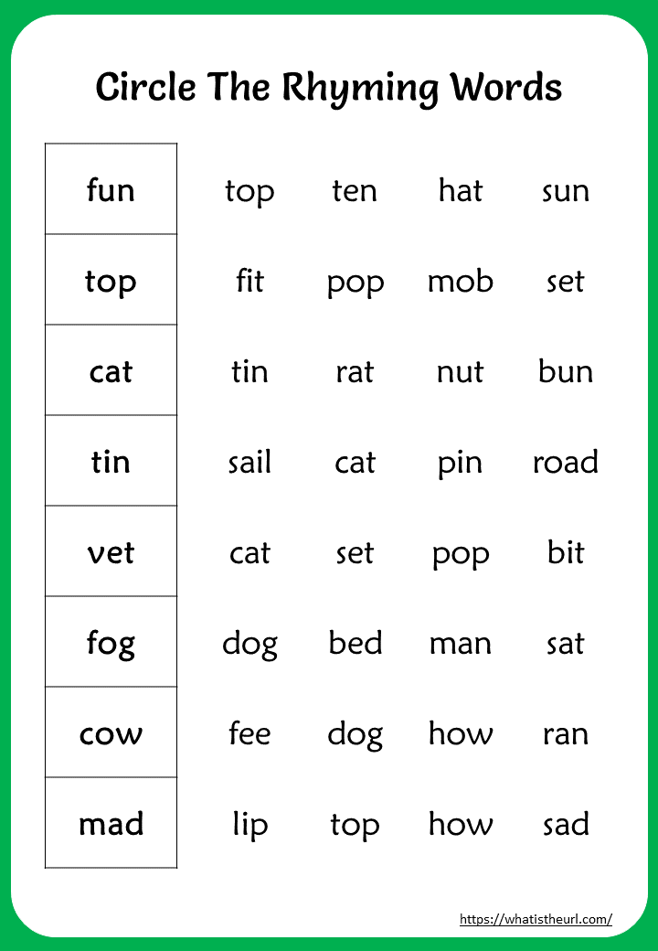 Rhyming Words Worksheet for KG, Grade 1 and Grade 2 - Your Home ...