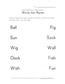 Learning Phonics Worksheet: Words That Rhyme 2 Worksheet for 1st ...