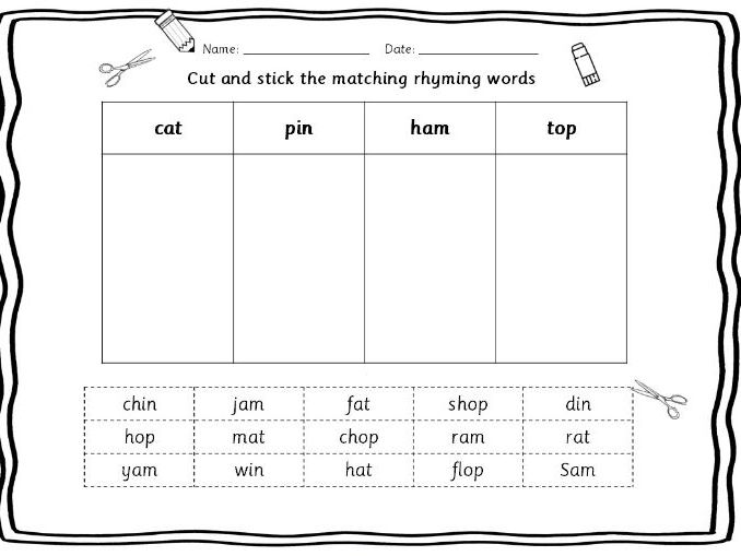 Rhyming words cut and stick worksheet - cvc words - Reception/Year ...