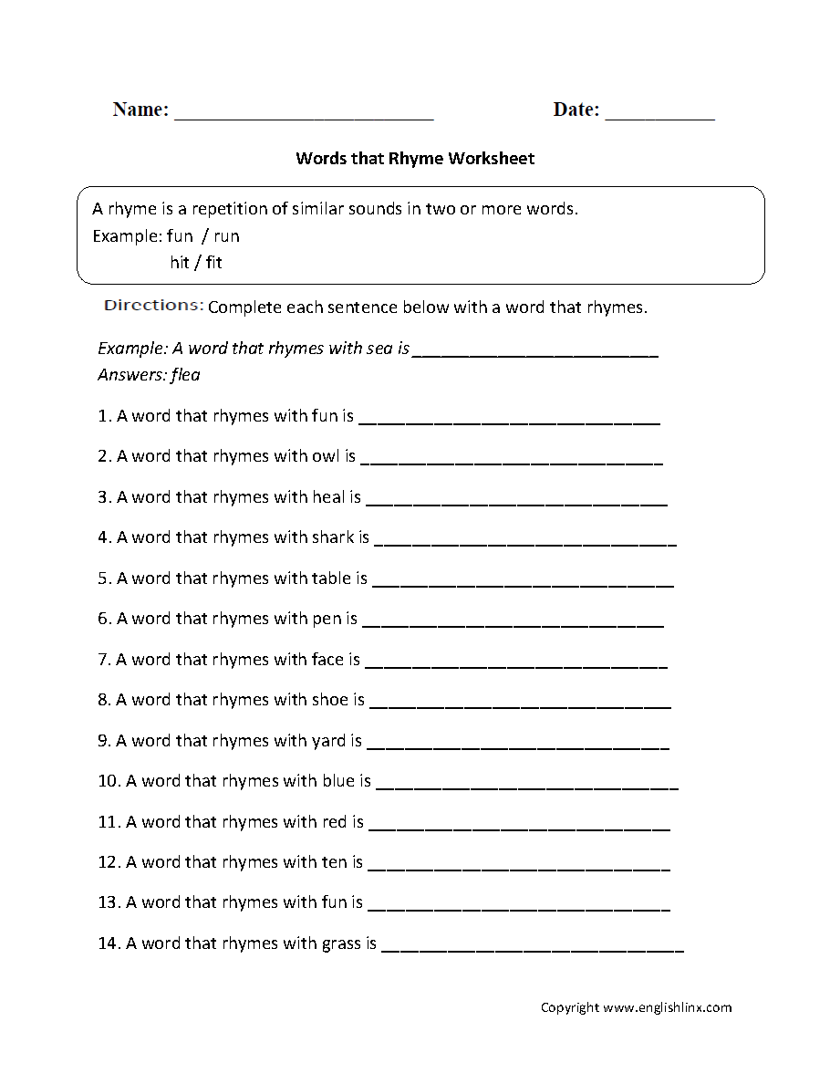 rhyming picture worksheet