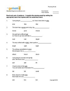 Rhyming Words Worksheet for 2nd - 4th Grade | Lesson Planet