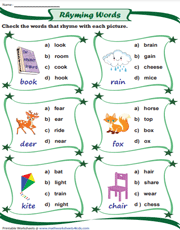 rhyming word pairs worksheet answers