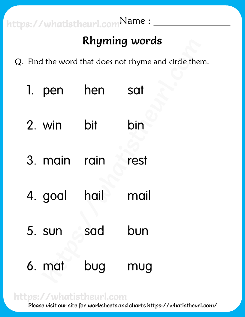 rhyming word worksheet for first grade