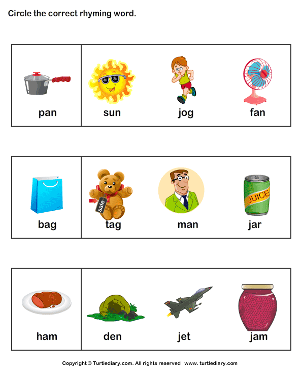 rhyming word worksheet for kindergarten