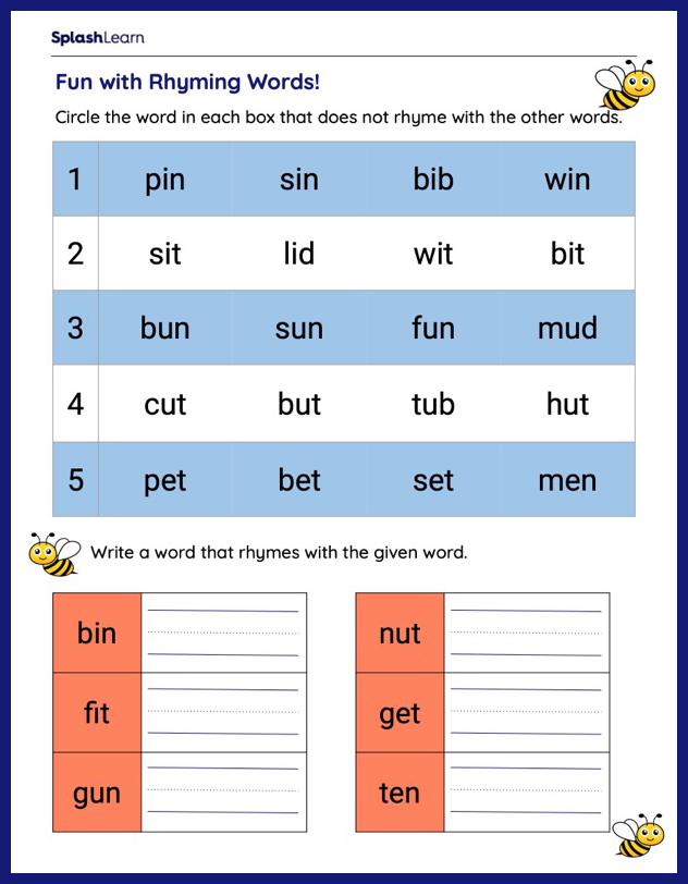 rhyming word worksheet