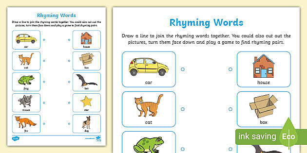 rhyming words for kids worksheet