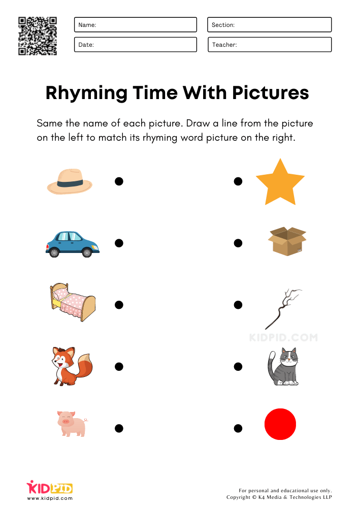 Rhyming Words Worksheets pdf for Kindergarten Worksheets Library