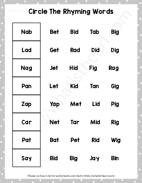Circle the Rhyming Words Worksheet - Exercise 1 - Your Home Teacher