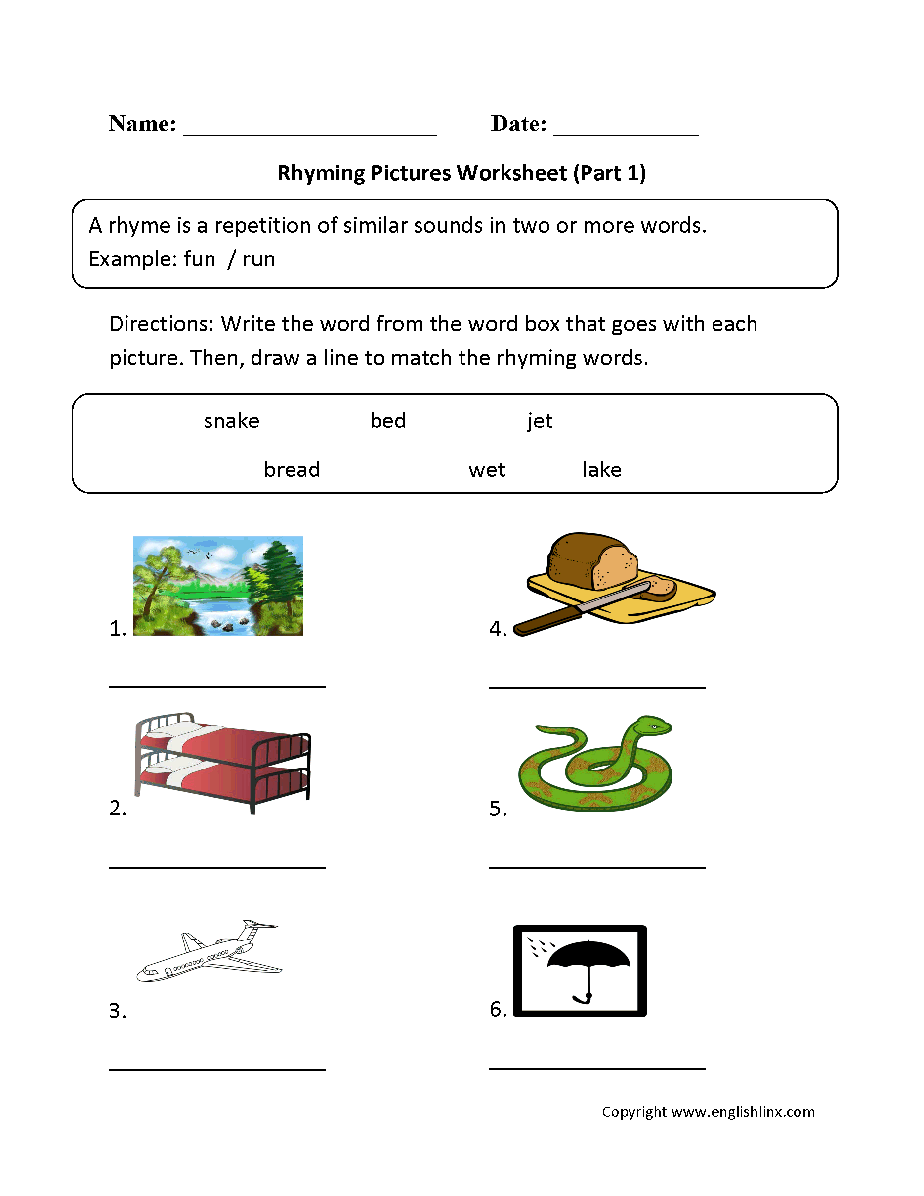 rhyming words worksheet for grade 1