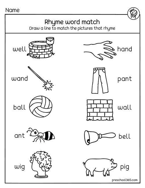 rhyming words worksheet for preschoolers