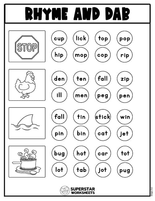 rhyming words worksheet for