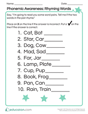 rhyming words worksheet for