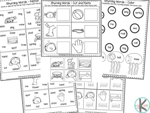 rhyming words worksheet kindergarten