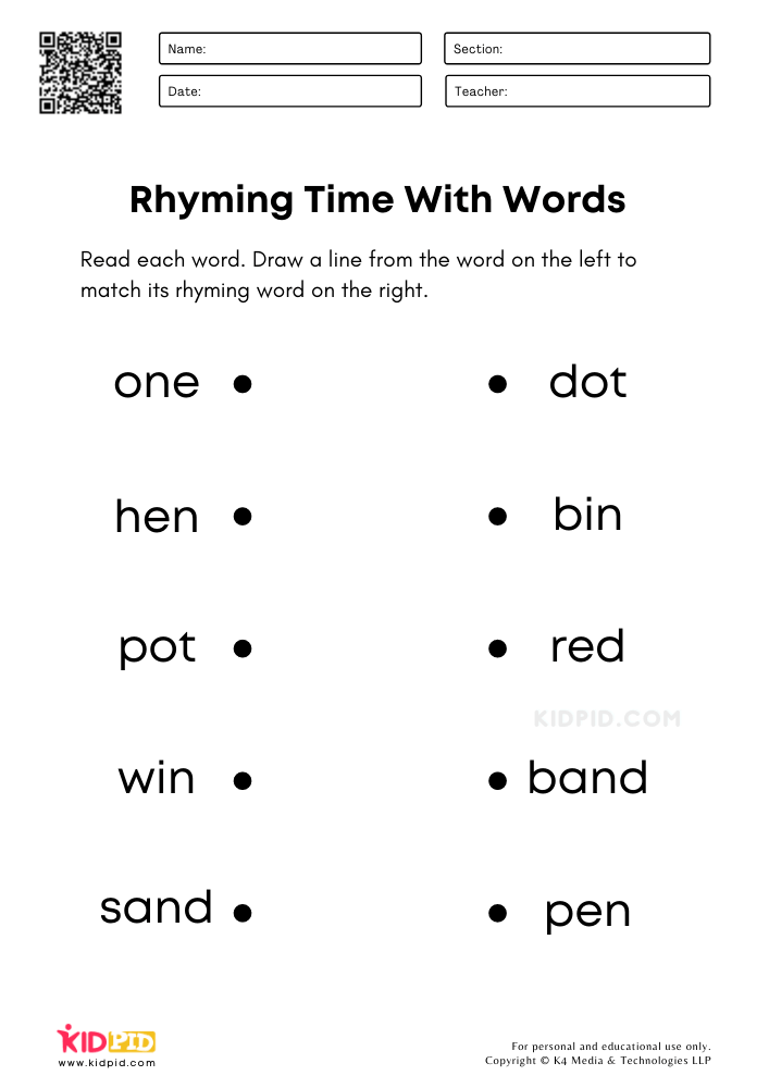 rhyming words worksheet kindergarten