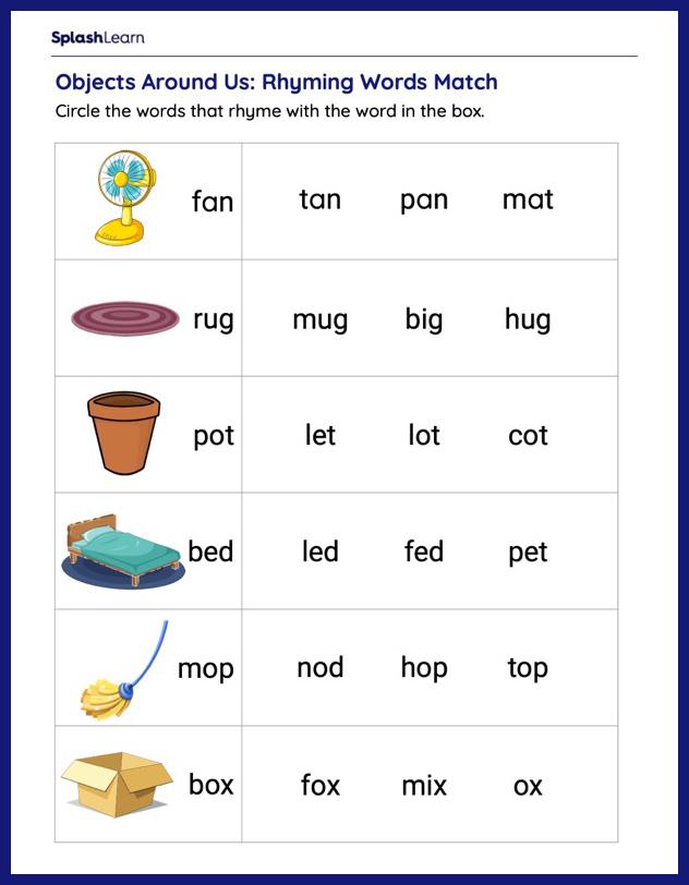 rhyming words worksheet kindergarten