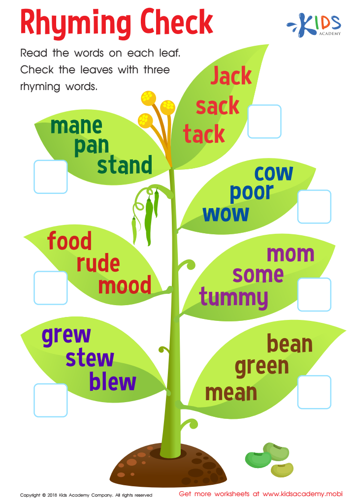Rhyming Check Worksheet for kids