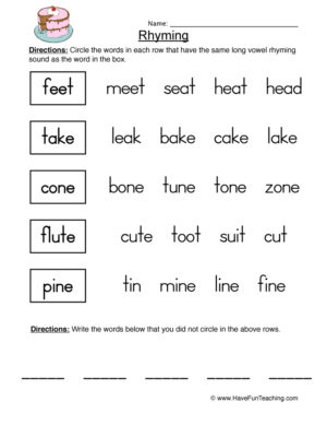 rhyming worksheet 2nd grade