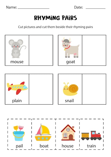 Premium Vector | Find rhyming pairs Educational worksheet Cut and ...