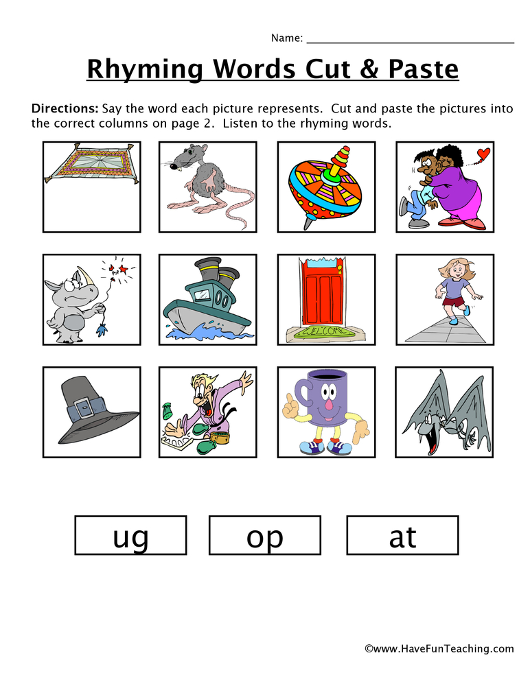 rhyming worksheet cut and paste
