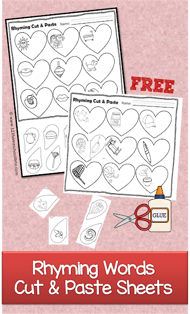 FREE Valentines Day Rhyming Cut and Paste Worksheets