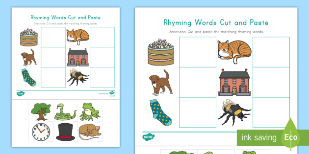 Rhyming Words Cut and Paste Activity (teacher made) - Twinkl