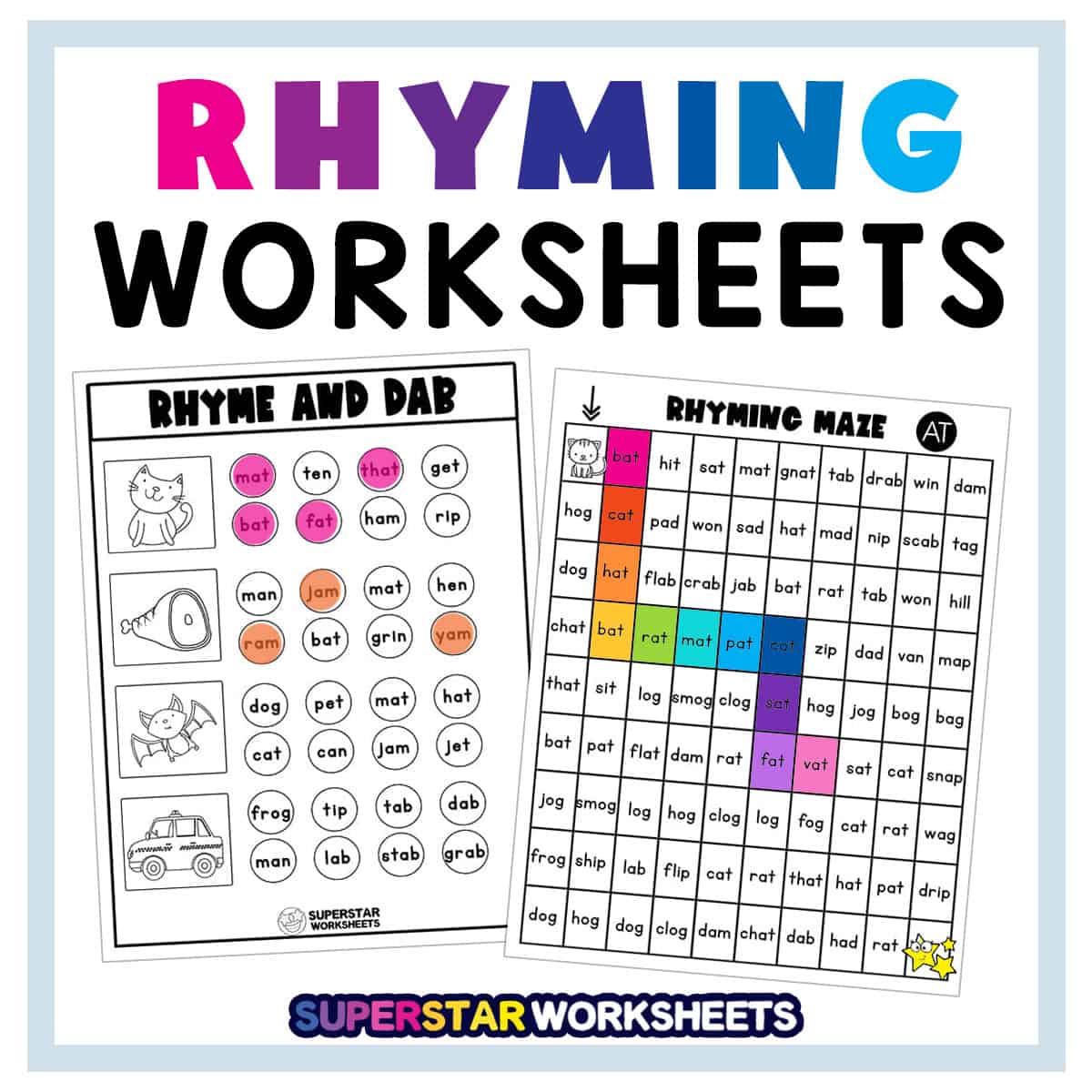rhyming worksheet for kindergarten