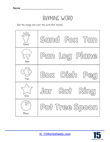rhyming worksheet for kindergarten