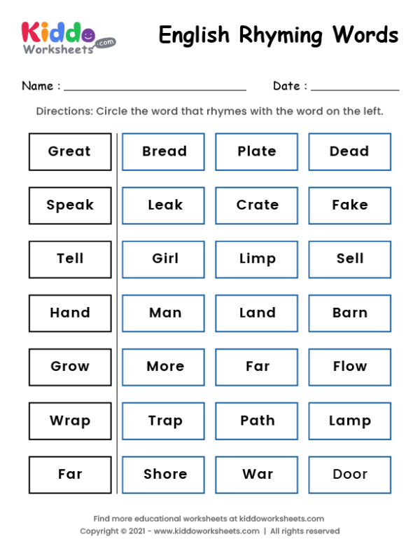 rhyming worksheet free