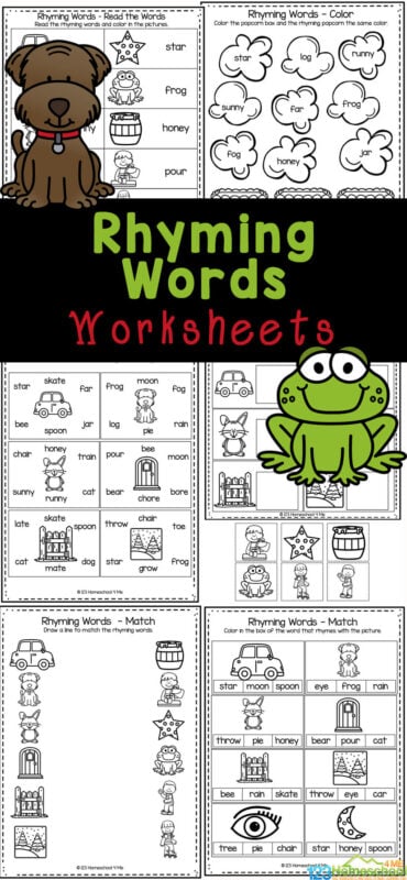 rhyming worksheet kindergarten free