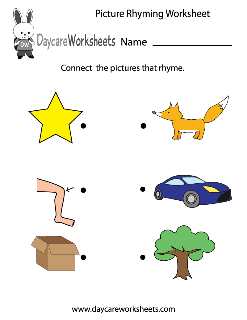 rhyming worksheet kindergarten free