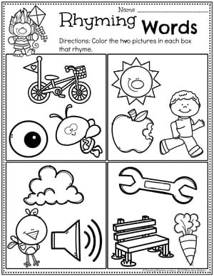 rhyming worksheet kindergarten