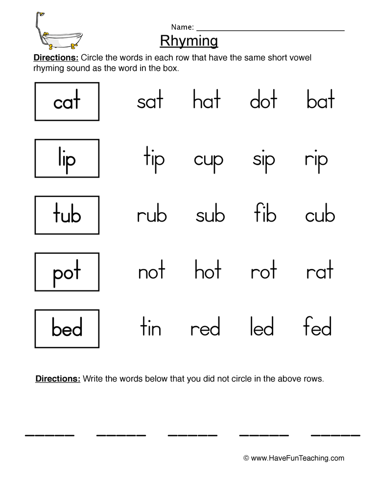 Locating Rhyming Pairs Worksheet  