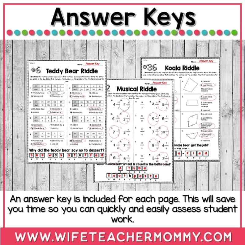 36 Weeks of Math Riddle Worksheets for 5th Grade