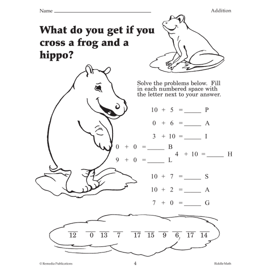 Riddle Math Fun, SelfChecking Addition & Subtraction Practice