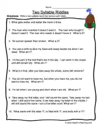 Two Syllable Riddles Worksheet