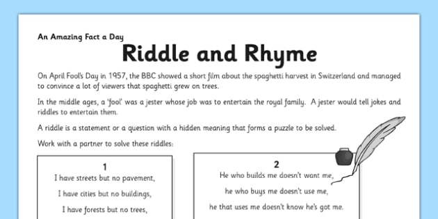 Rhyming Riddles Worksheet (teacher made) - Twinkl