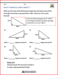 Area of Right Triangle Worksheets