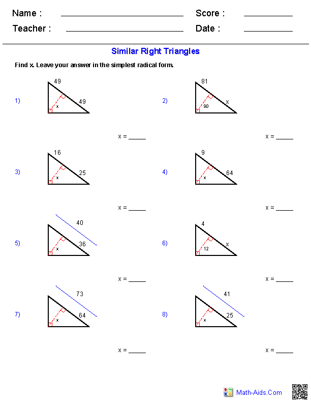Geometry Worksheets | Similarity Worksheets