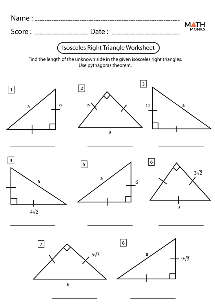 Right Triangle Worksheets - Math Monks