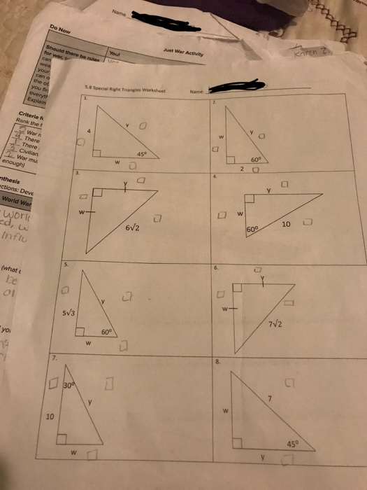 Solved criterla in ins other Special Right Triangles Note: | Chegg.com