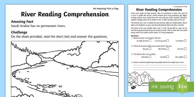Rivers Reading Comprehension Worksheet | SESE Resources