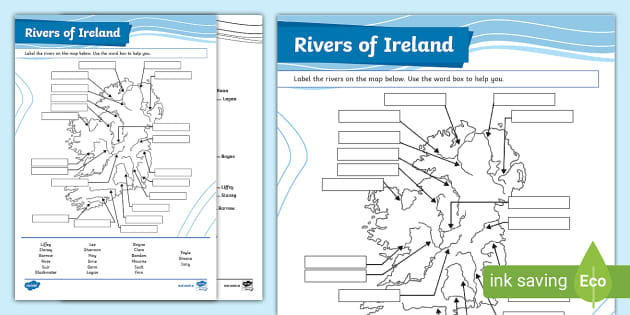 Rivers of Ireland Map - Irish Rivers Worksheet - Twinkl