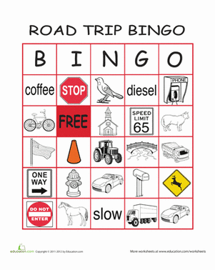 Play Road Trip Bingo #1 | Worksheet 