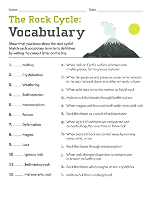 rock cycle vocabulary worksheet